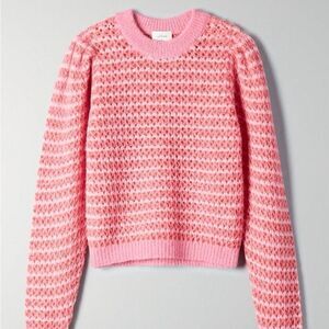 Wilfred Aritzia Nessa Sweater Size Medium Pink Alpaca Wool Open Knit